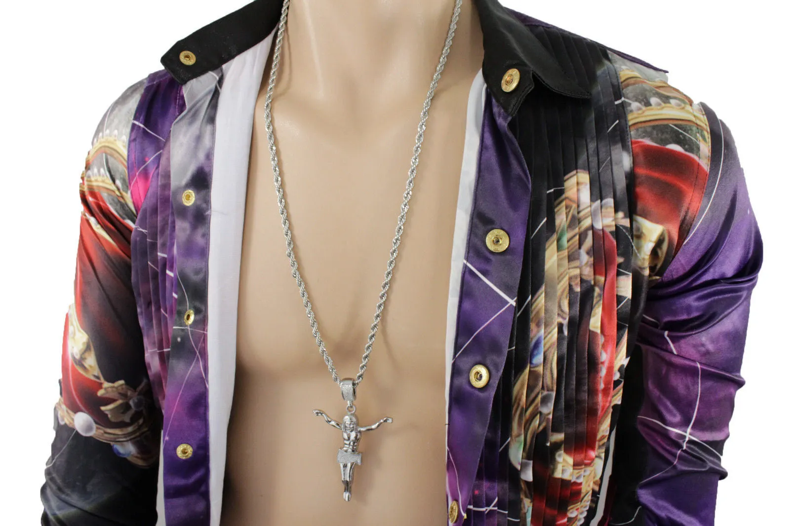 Crucified Jesus Christ Religious Pendant Metal Chain Long Necklace