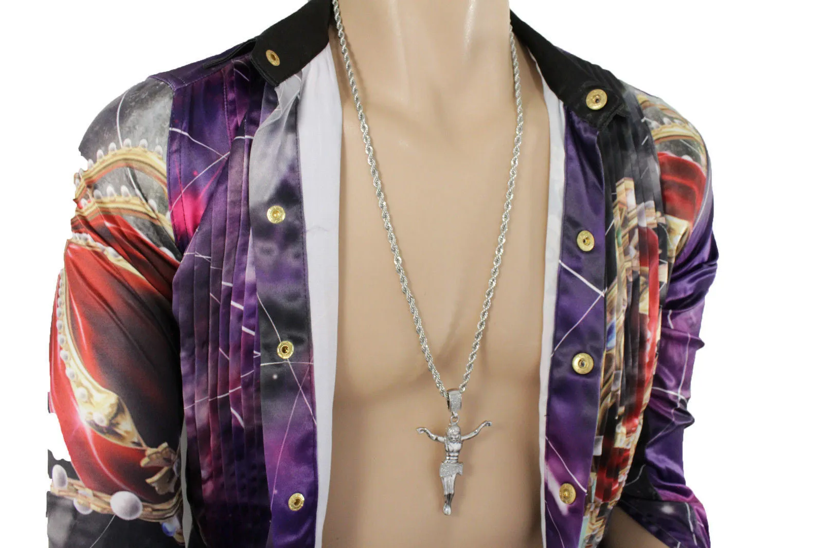 Crucified Jesus Christ Religious Pendant Metal Chain Long Necklace
