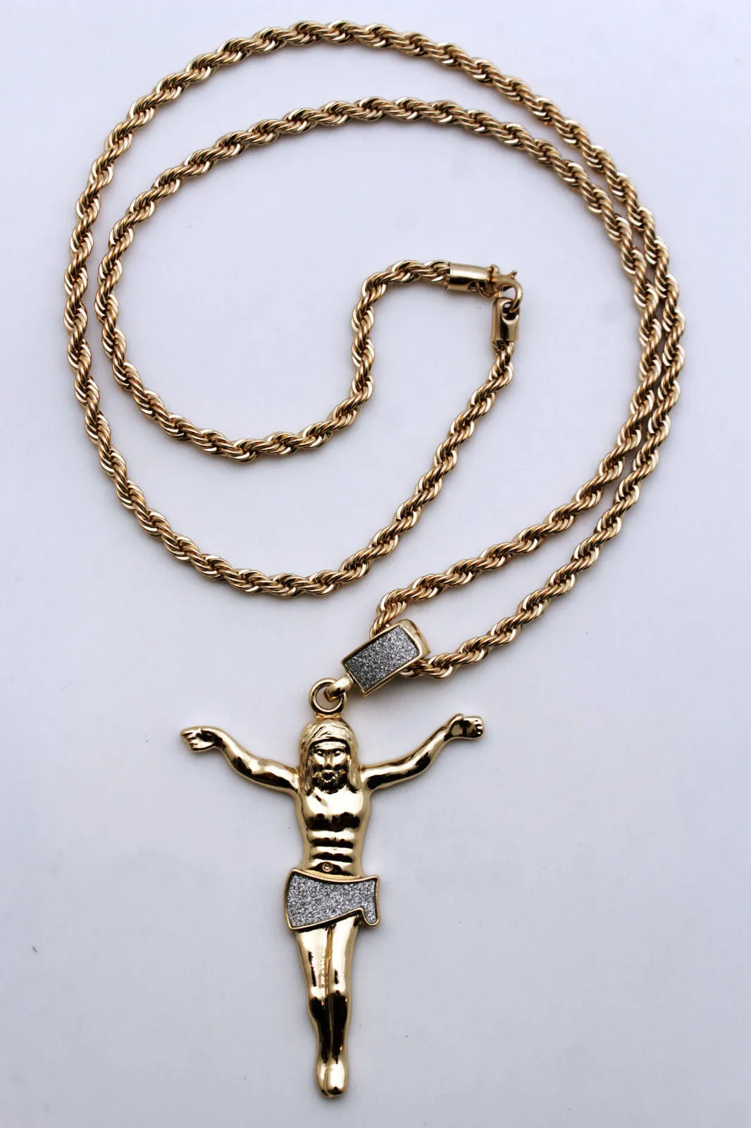 Crucified Jesus Christ Religious Pendant Metal Chain Long Necklace