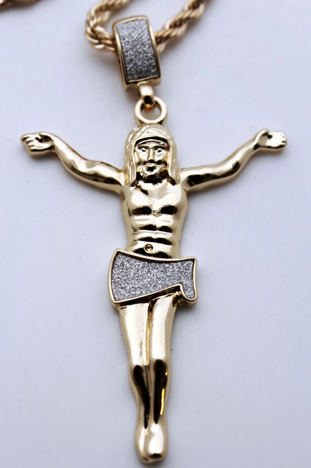 Crucified Jesus Christ Religious Pendant Metal Chain Long Necklace