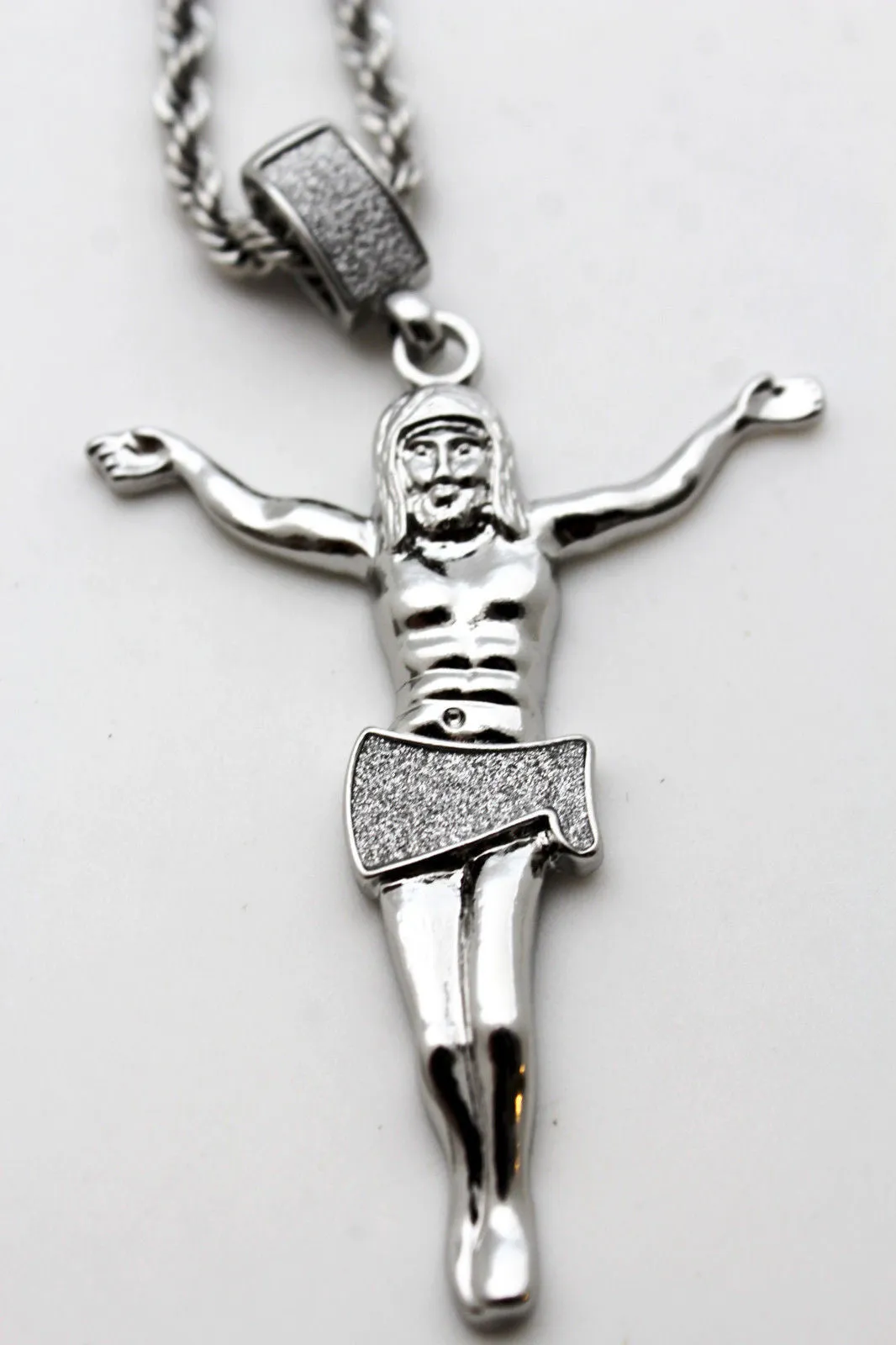 Crucified Jesus Christ Religious Pendant Metal Chain Long Necklace