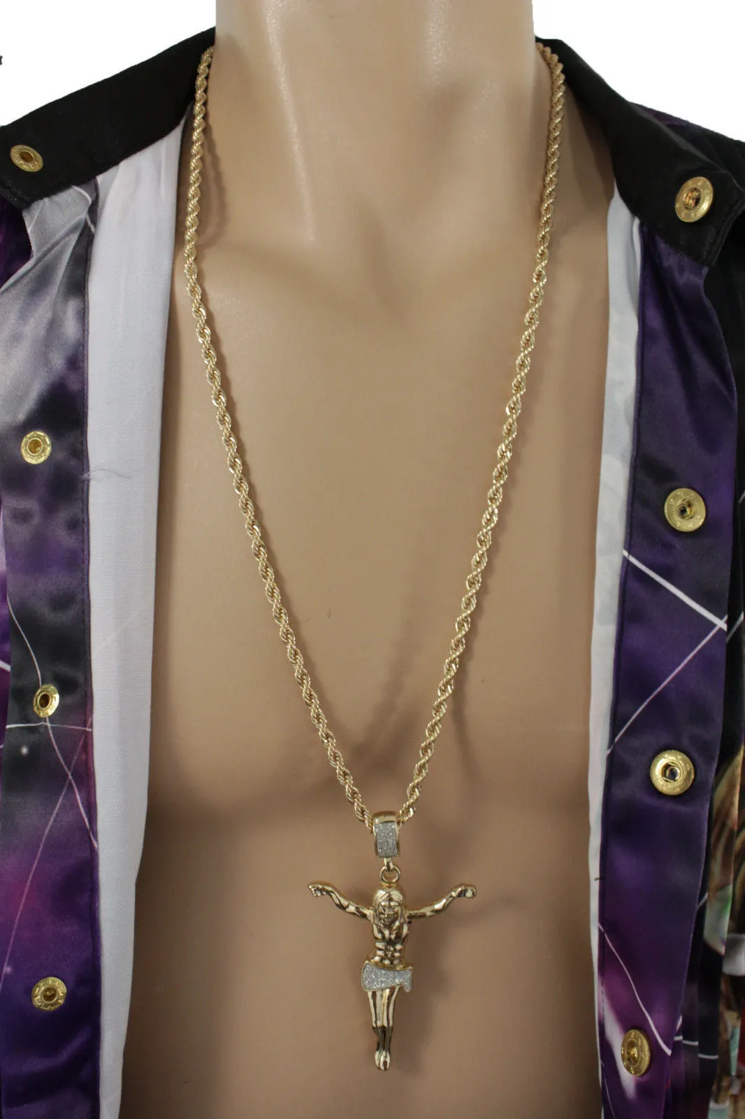 Crucified Jesus Christ Religious Pendant Metal Chain Long Necklace