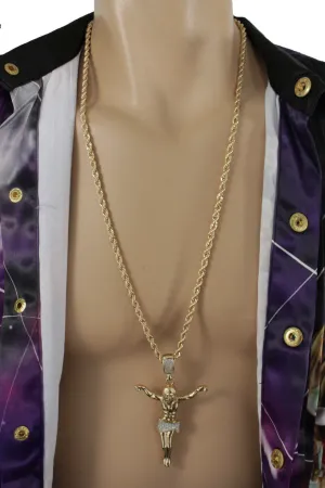 Crucified Jesus Christ Religious Pendant Metal Chain Long Necklace