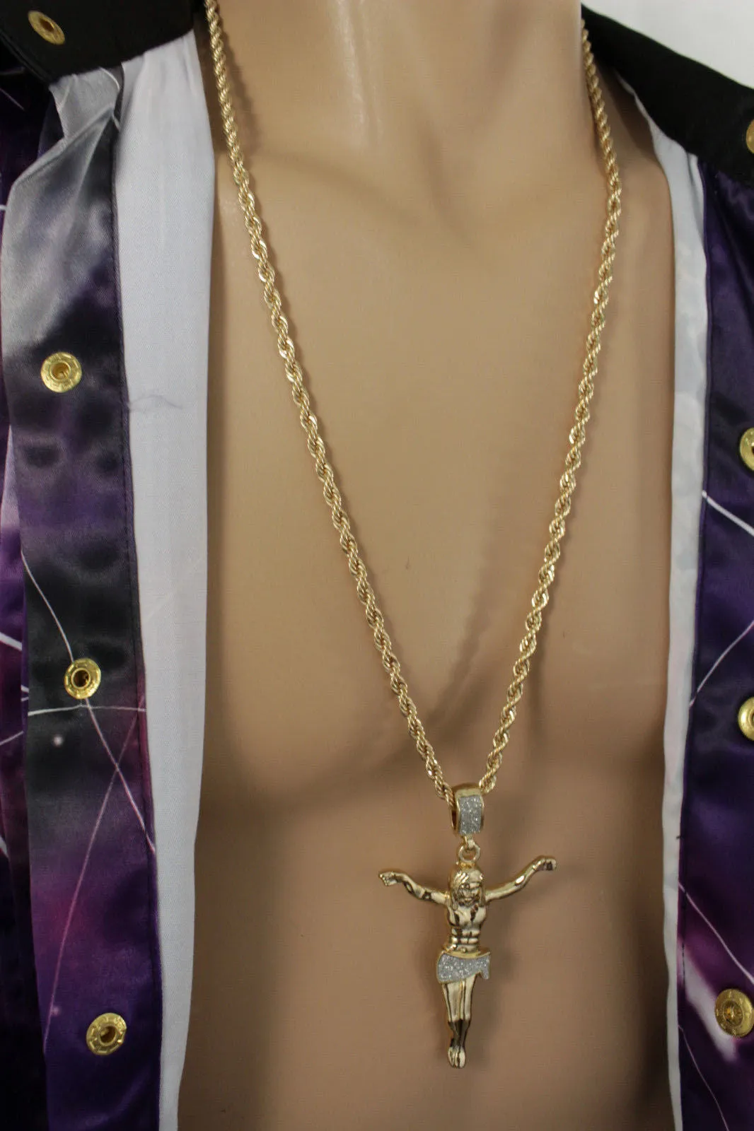 Crucified Jesus Christ Religious Pendant Metal Chain Long Necklace