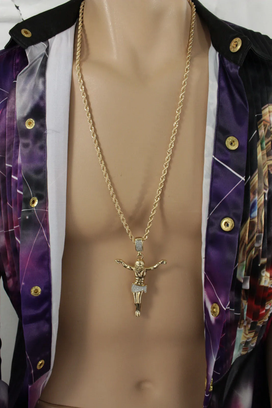 Crucified Jesus Christ Religious Pendant Metal Chain Long Necklace