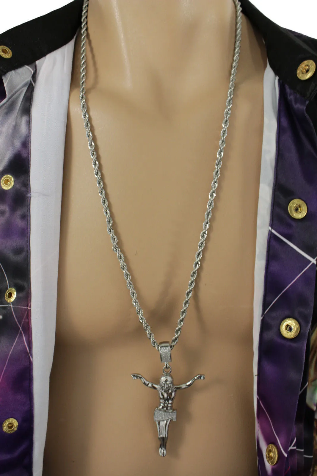 Crucified Jesus Christ Religious Pendant Metal Chain Long Necklace