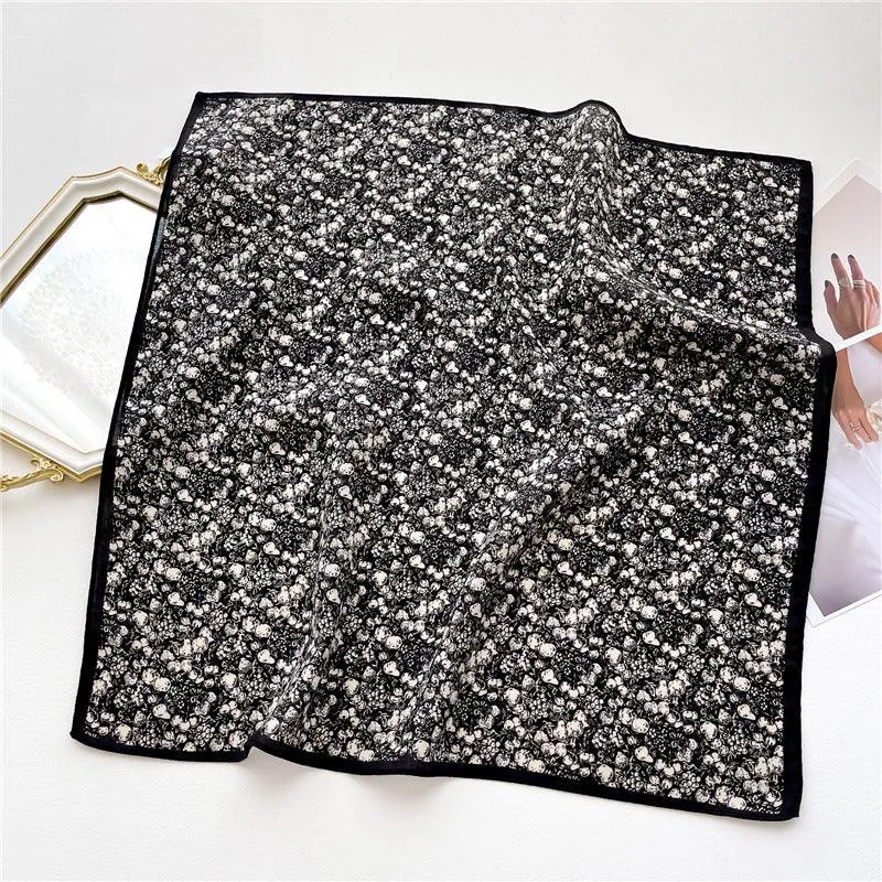 Dark Green Floral Print Square Scarf/Herringbone Weave Square Scarf/Lady's Neck Scarf/Cotton Linen Hand Feeling Scarf/Gift for Her
