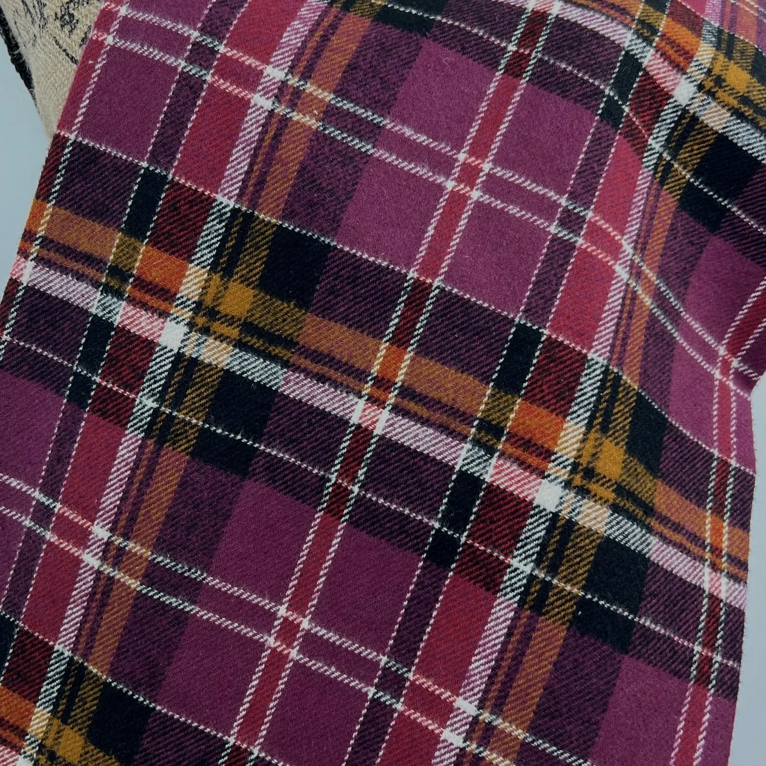 Eggplant Purple, Burnt Orange, White, Black, and Cranberry Luxe Collection Plaid Infinity and Blanket Scarves