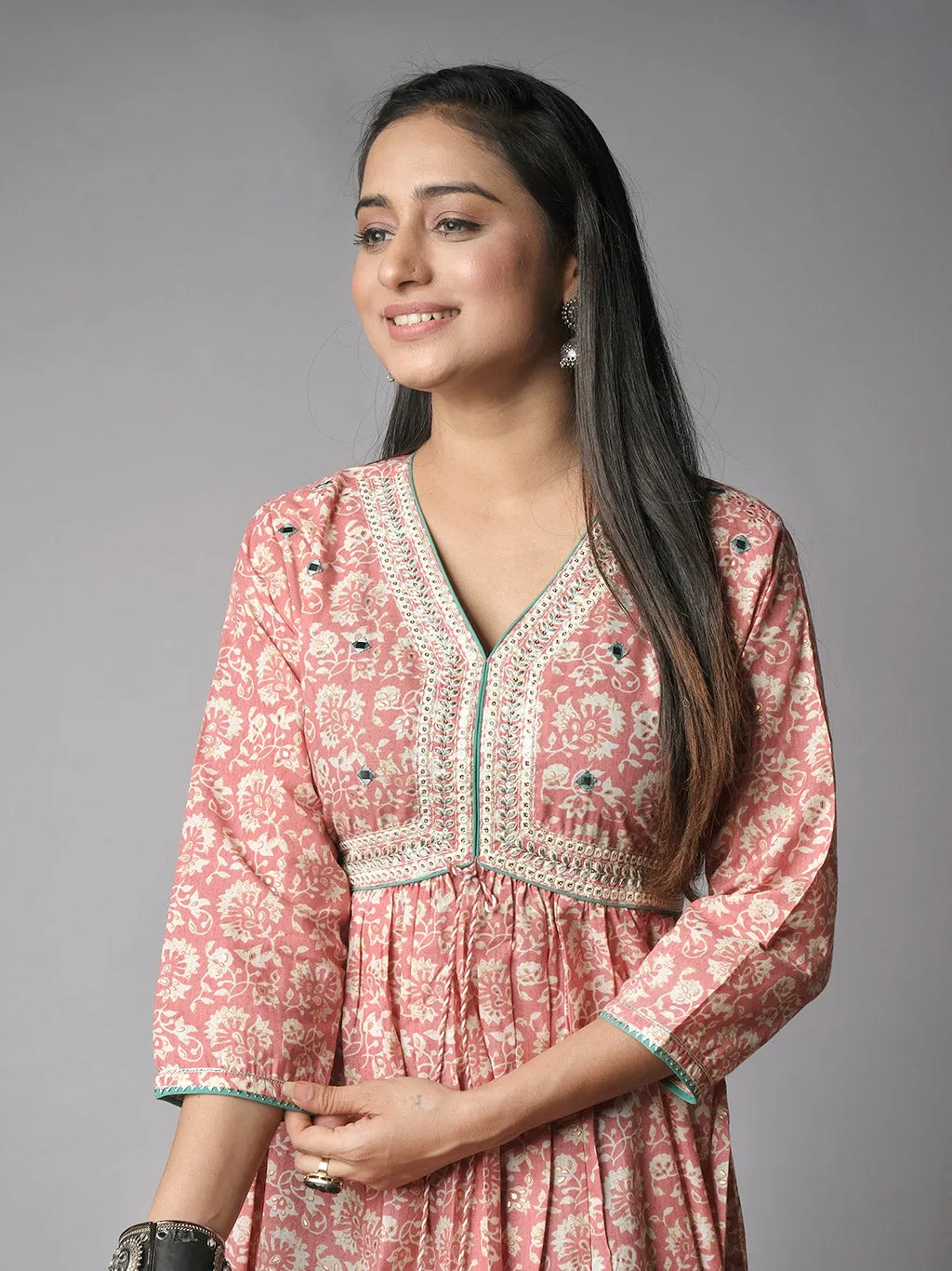 Ekisha's women floral printed peach cotton maxi dress