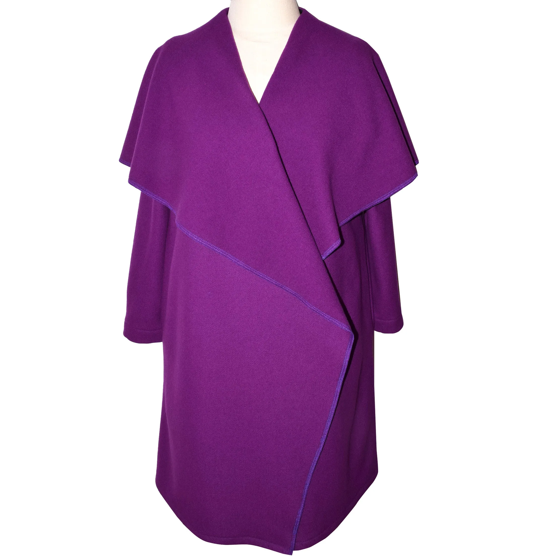 Elegant Royal Purple Cashmere Wool Blend Wrap Coat Jacket