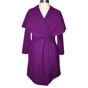 Elegant Royal Purple Cashmere Wool Blend Wrap Coat Jacket
