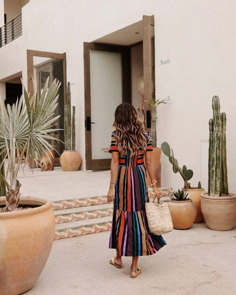 FashionSierra - Summer Holiday Dress Women Stripe Boho Short Sleeve Long Maxi Dress New Ladies Casual Beach Sundress