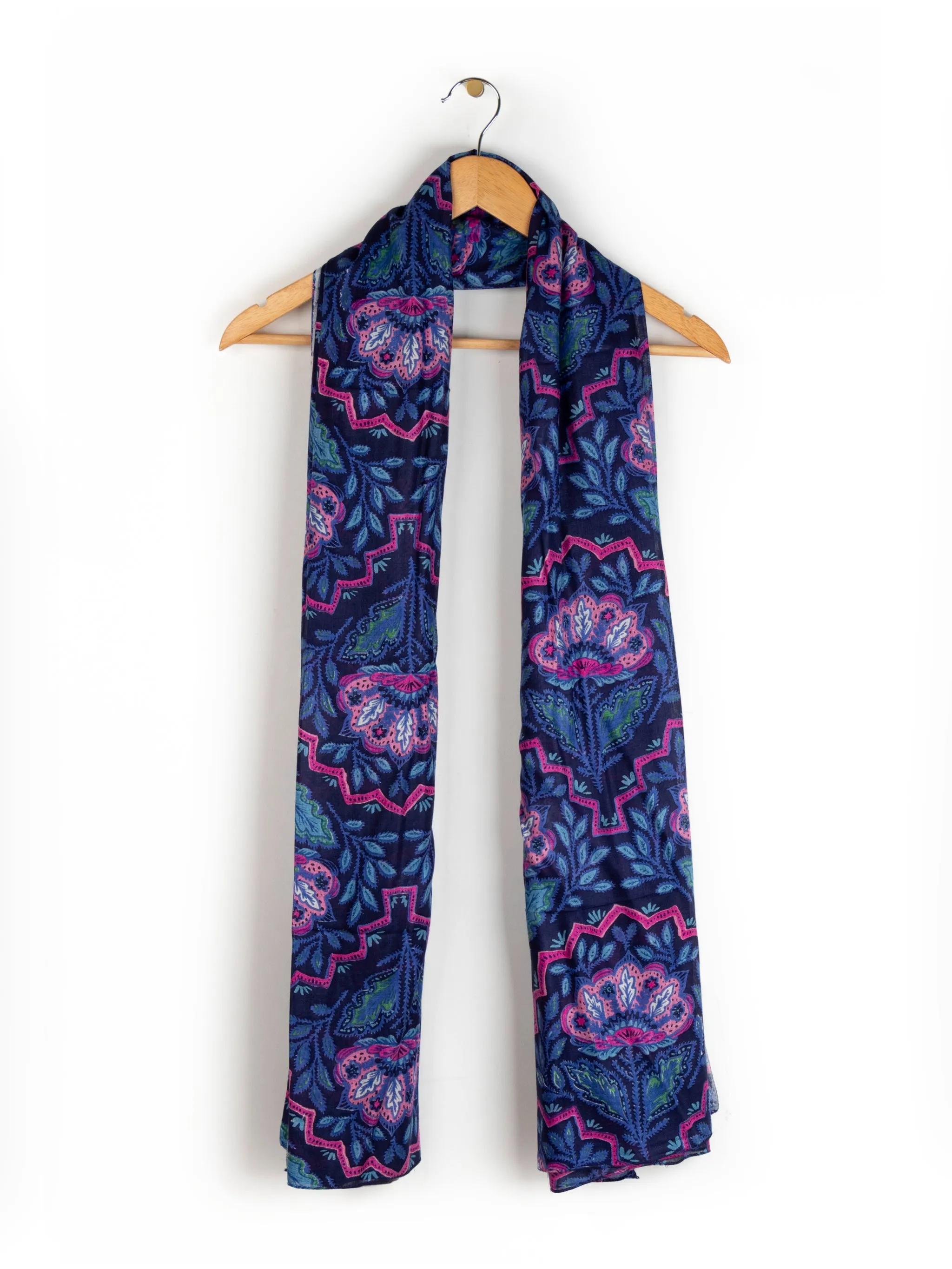 Fern Lightweight Scarf - Navy Blue, Floral Mosaic