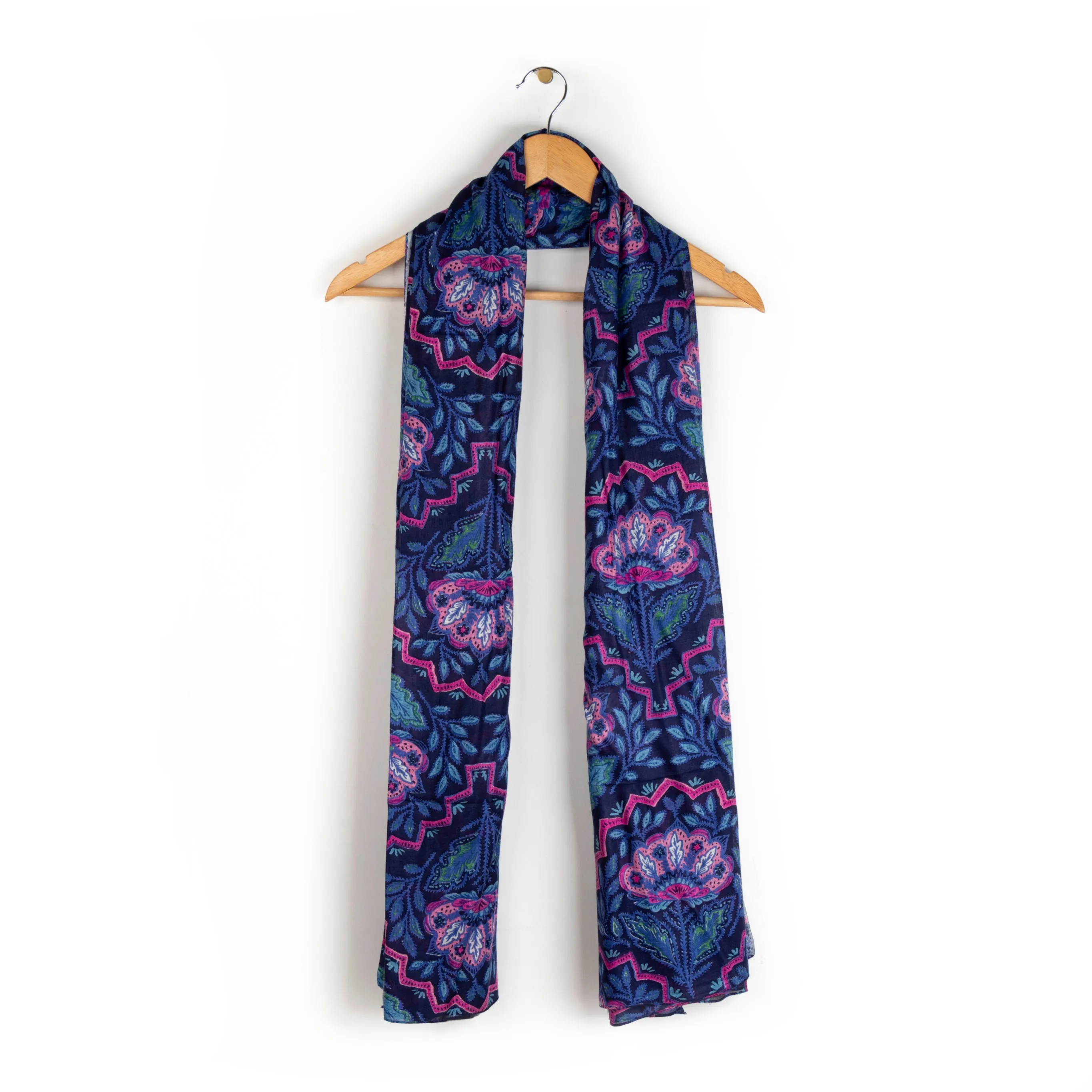 Fern Lightweight Scarf - Navy Blue, Floral Mosaic