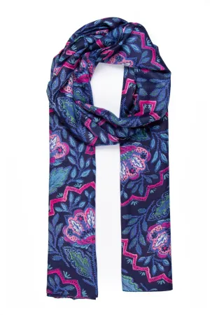Fern Lightweight Scarf - Navy Blue, Floral Mosaic