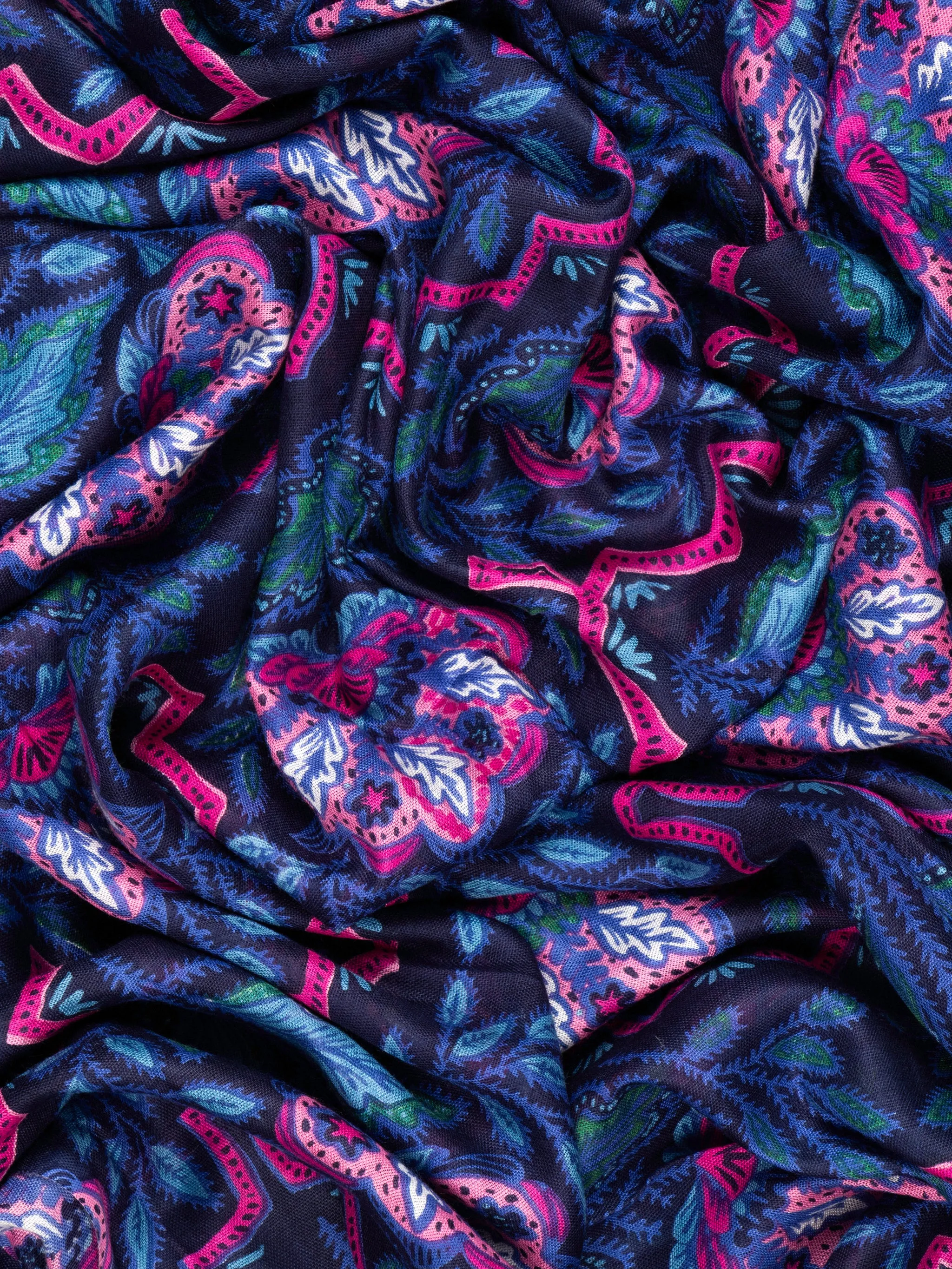 Fern Lightweight Scarf - Navy Blue, Floral Mosaic