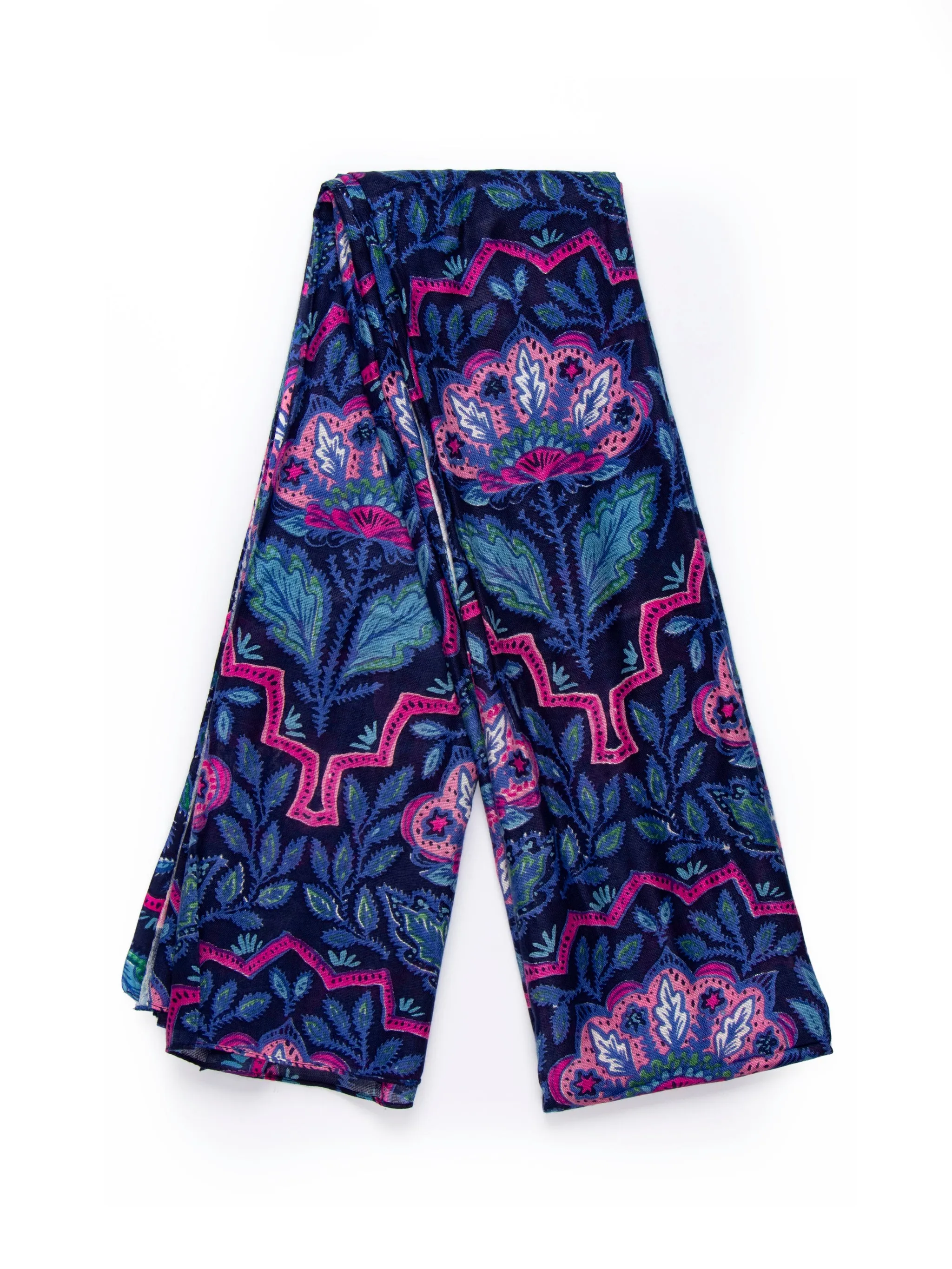 Fern Lightweight Scarf - Navy Blue, Floral Mosaic