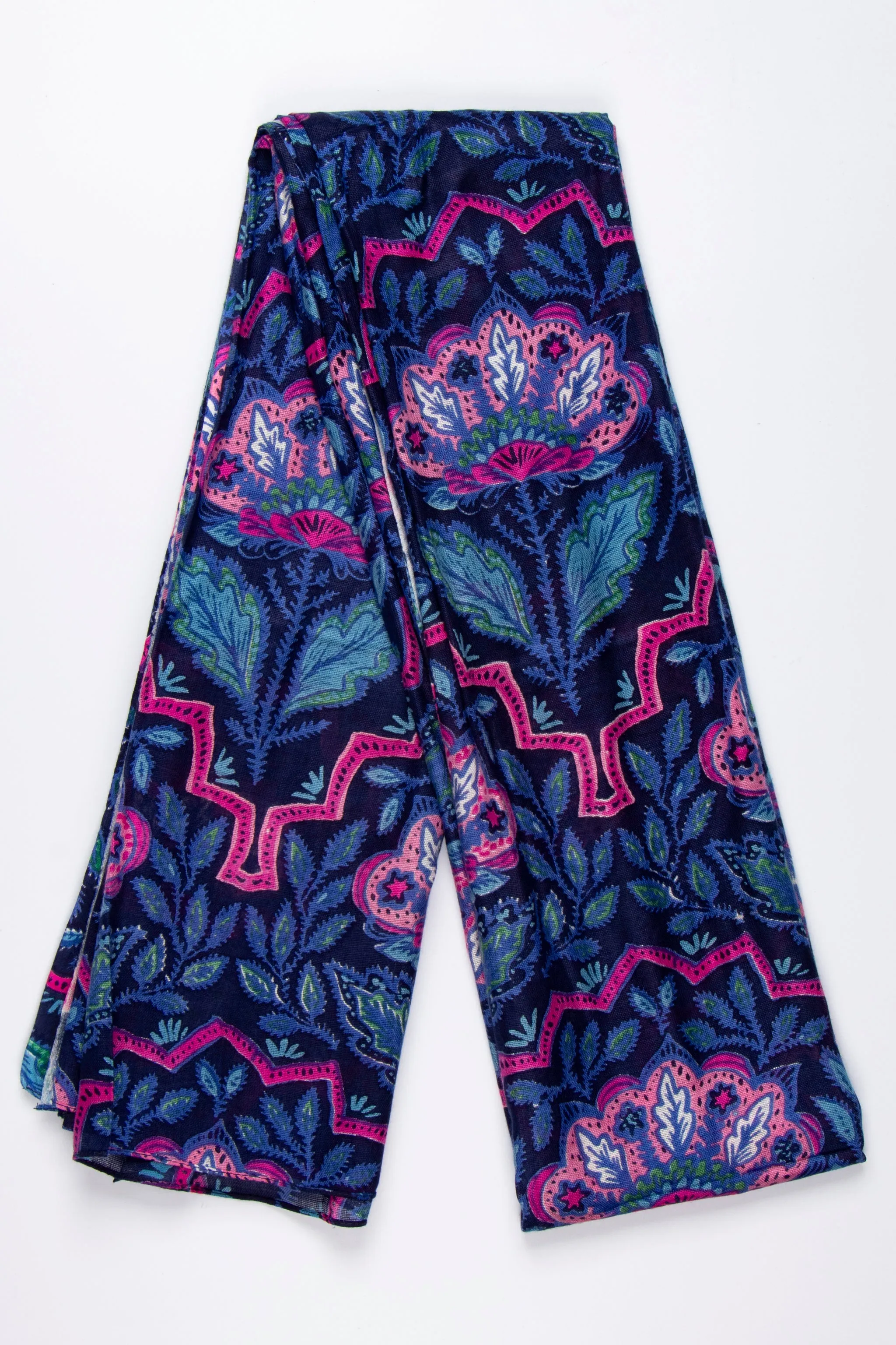 Fern Lightweight Scarf - Navy Blue, Floral Mosaic