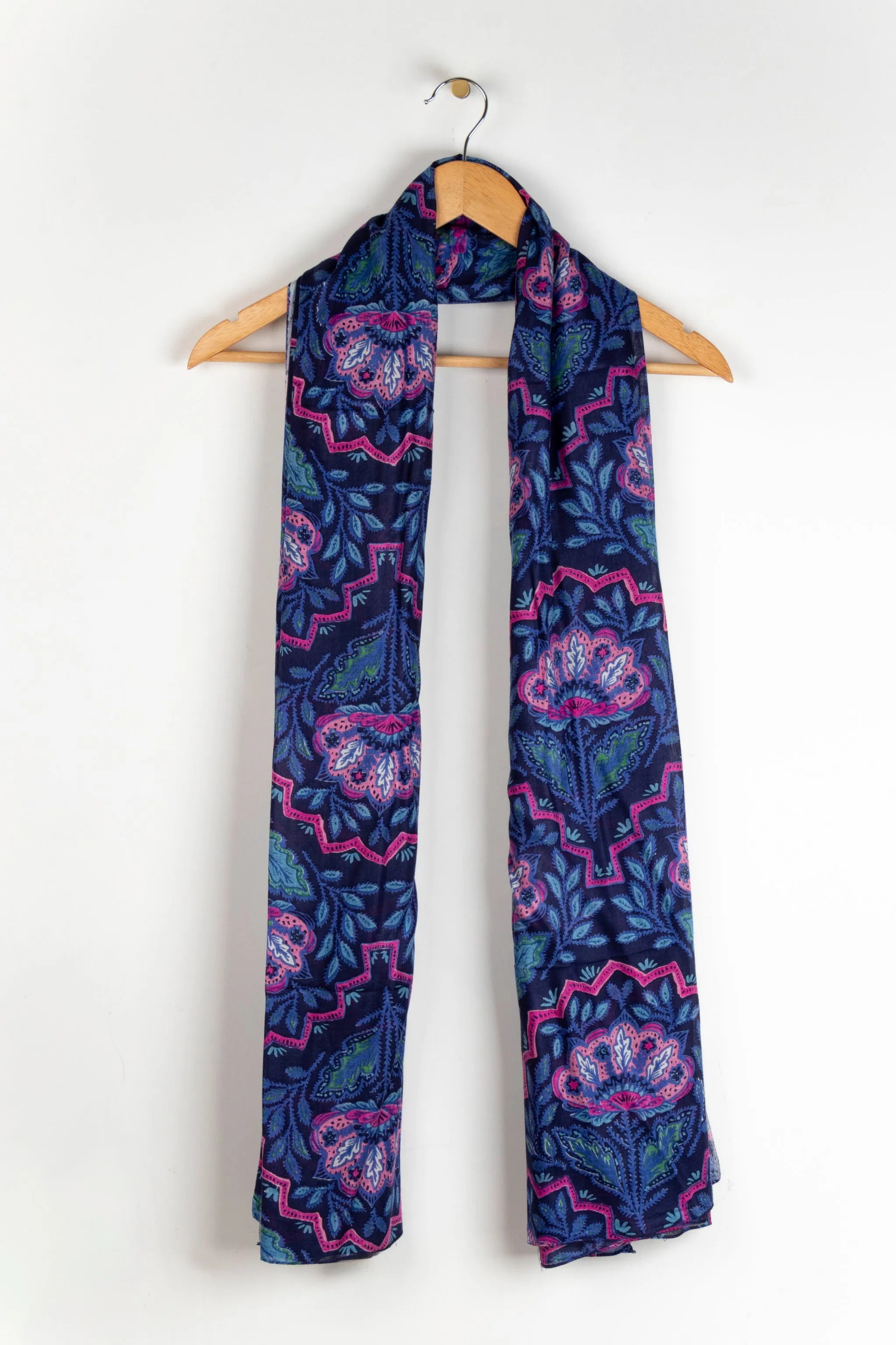 Fern Lightweight Scarf - Navy Blue, Floral Mosaic
