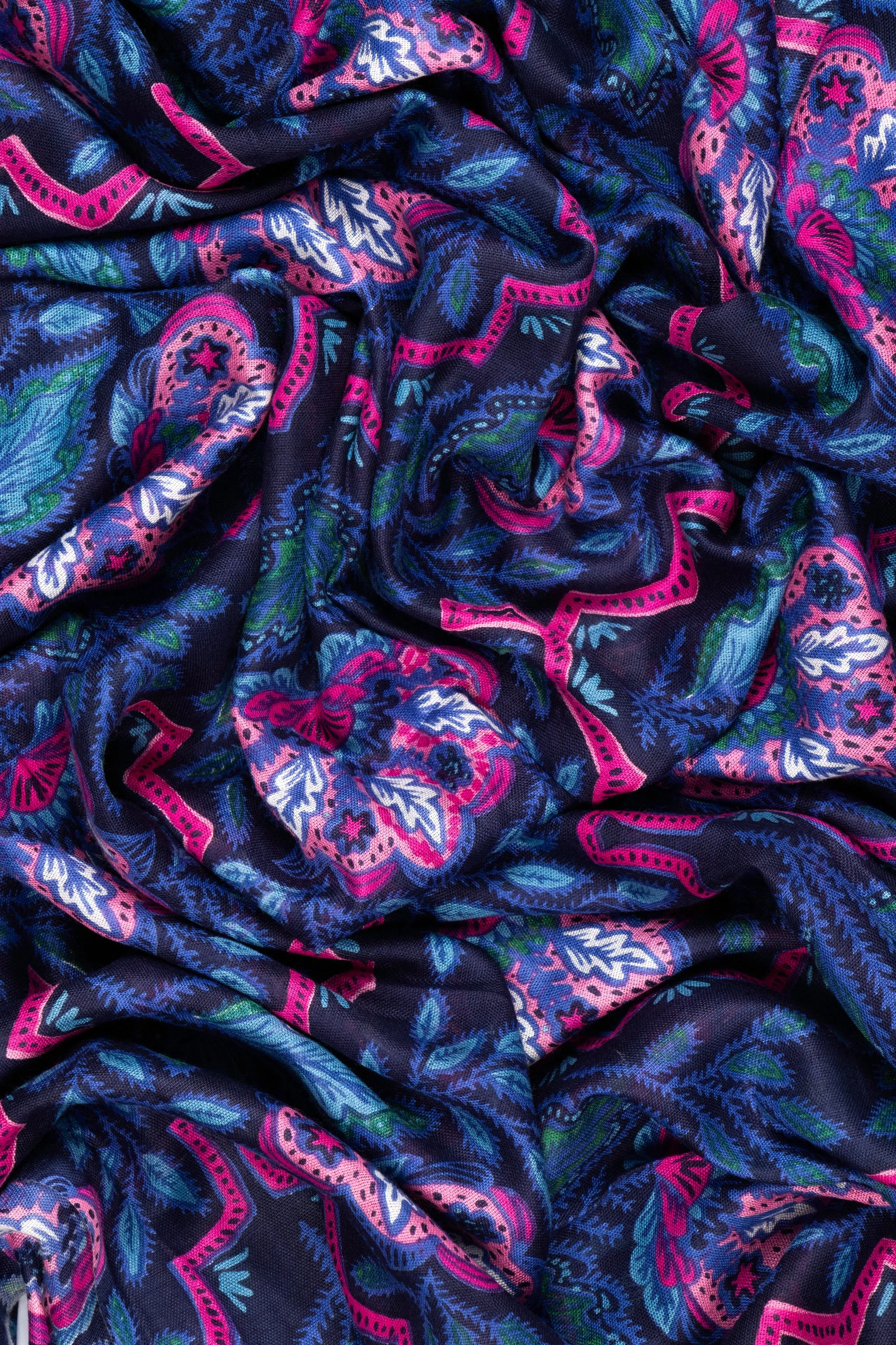 Fern Lightweight Scarf - Navy Blue, Floral Mosaic