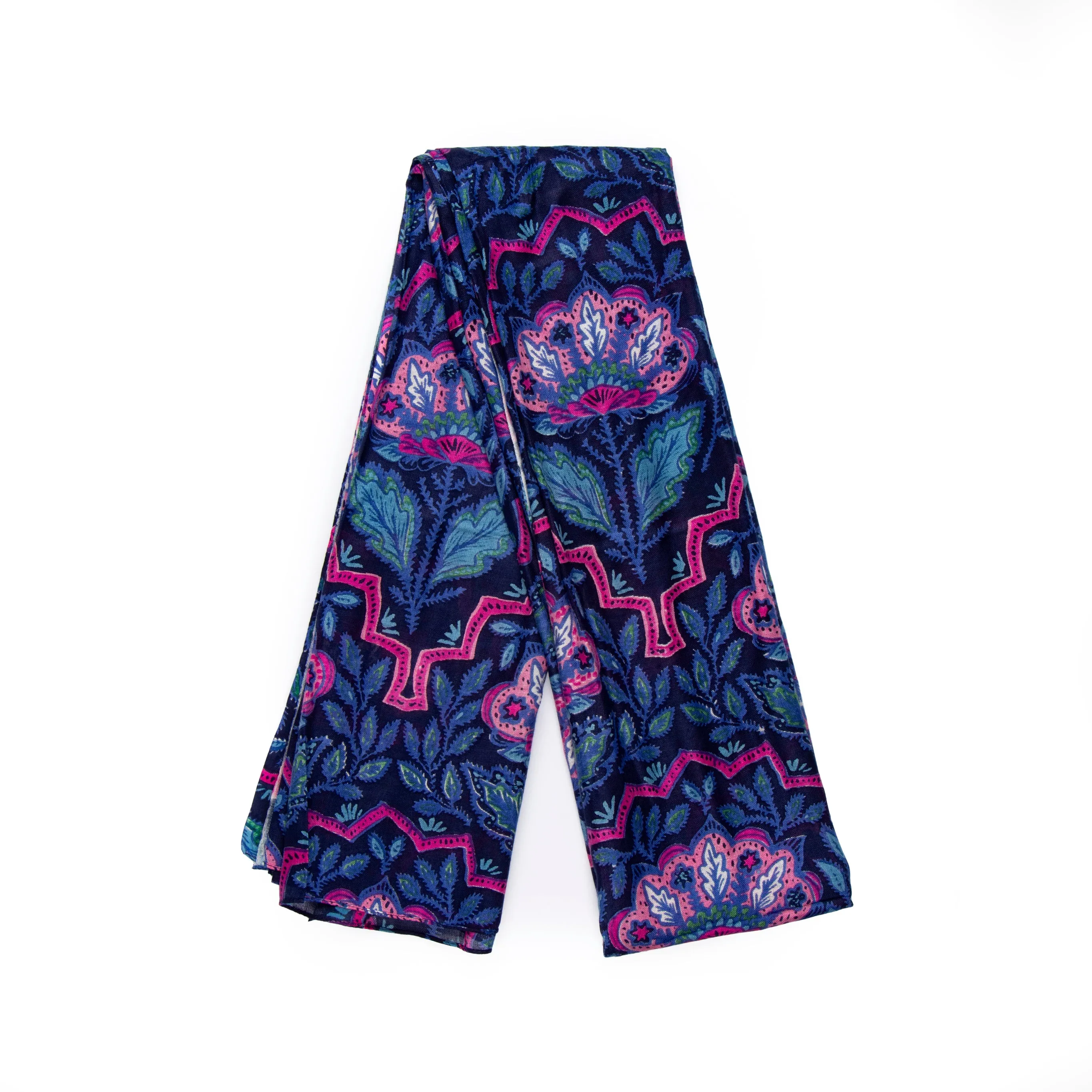 Fern Lightweight Scarf - Navy Blue, Floral Mosaic