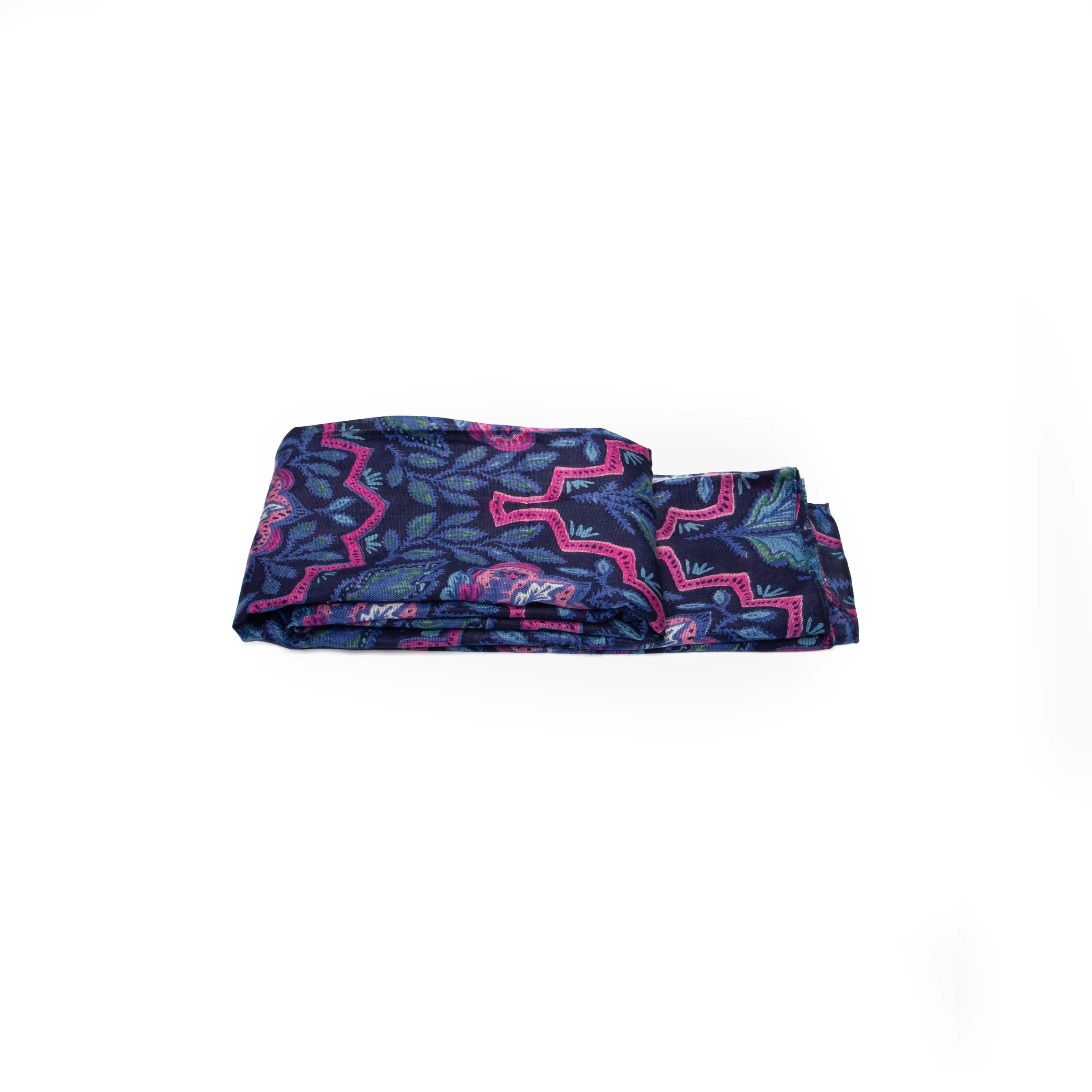 Fern Lightweight Scarf - Navy Blue, Floral Mosaic