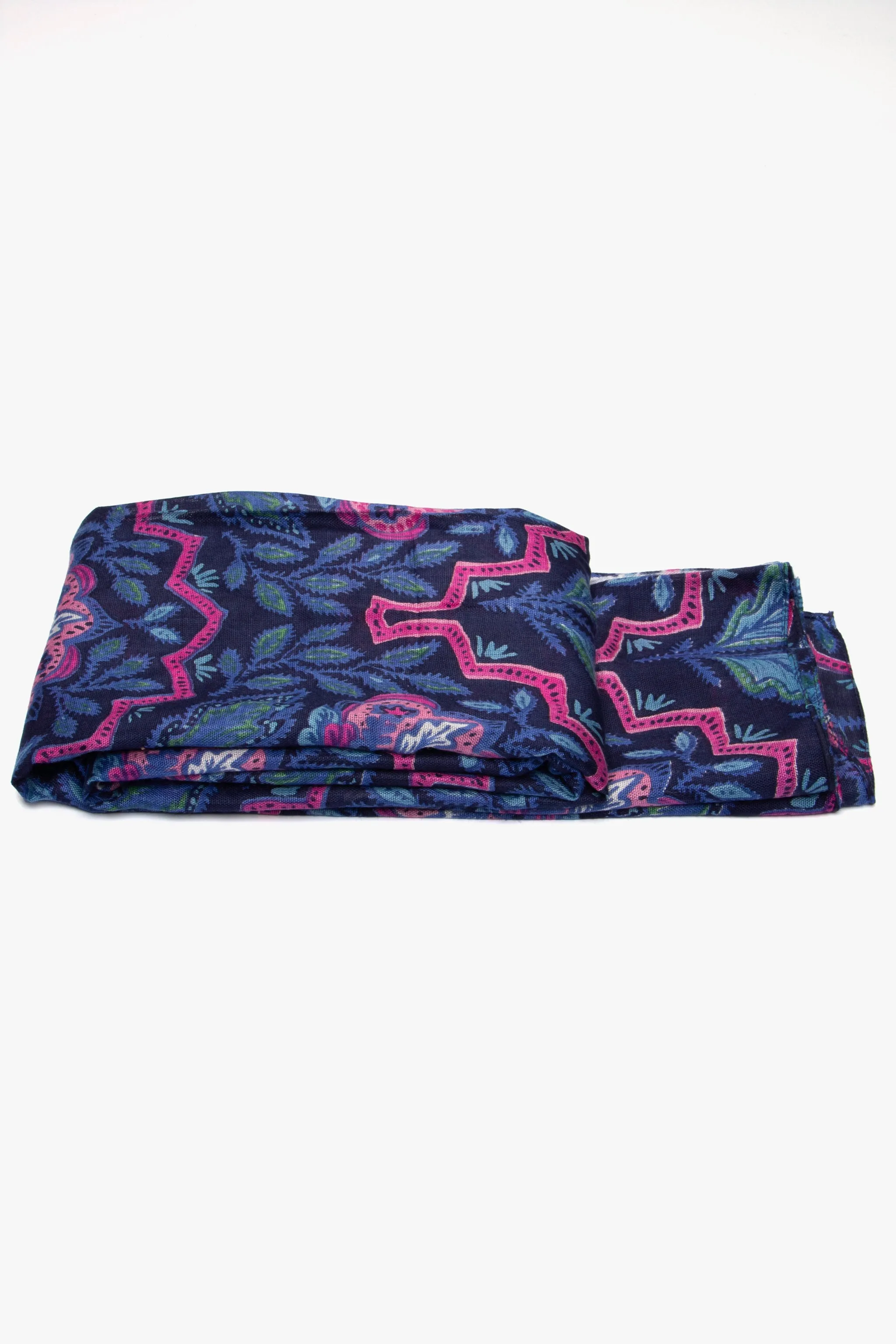 Fern Lightweight Scarf - Navy Blue, Floral Mosaic