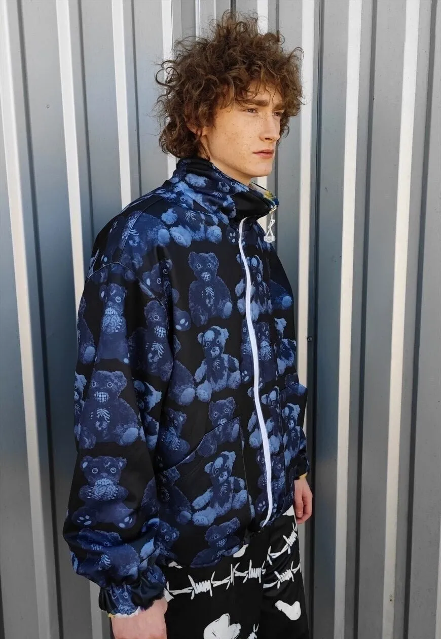 Floral fleece jacket handmade reversible geometric coat