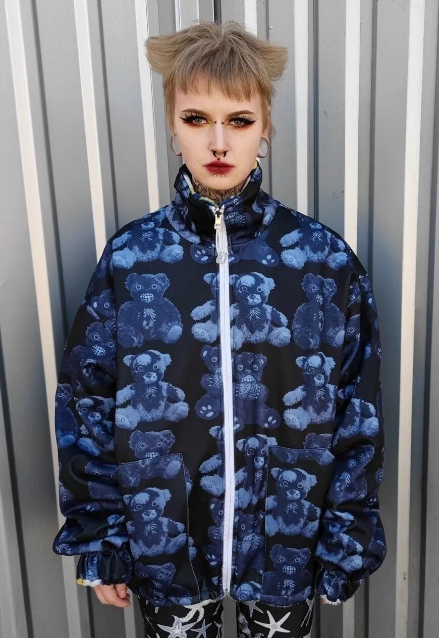 Floral fleece jacket handmade reversible geometric coat