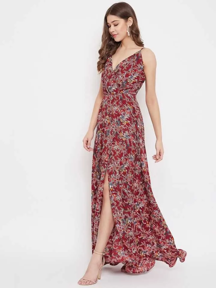 Floral Printed Slit Maxi Dress