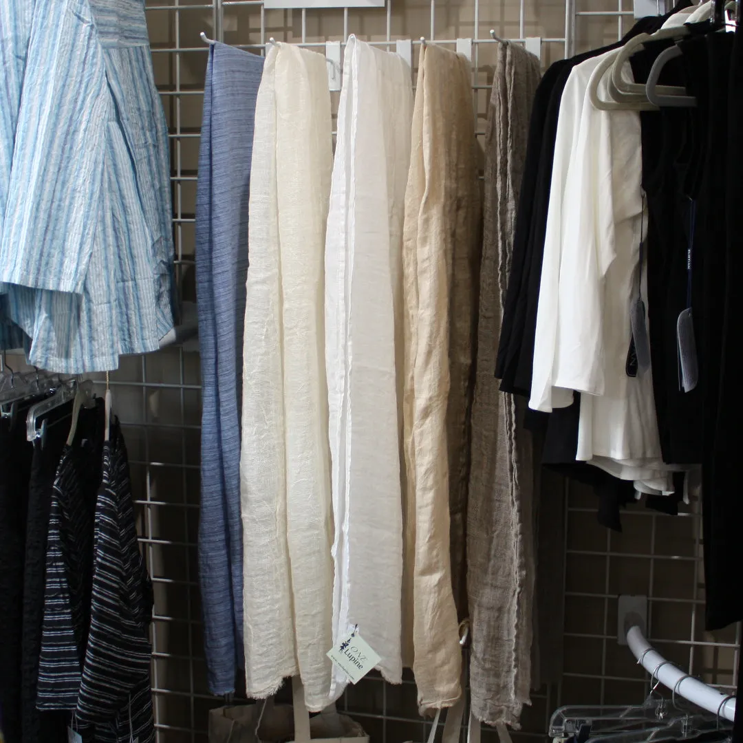 Frayed Edge Light Linen Scarf – Natural/Loose Open Weave by LinenCasa