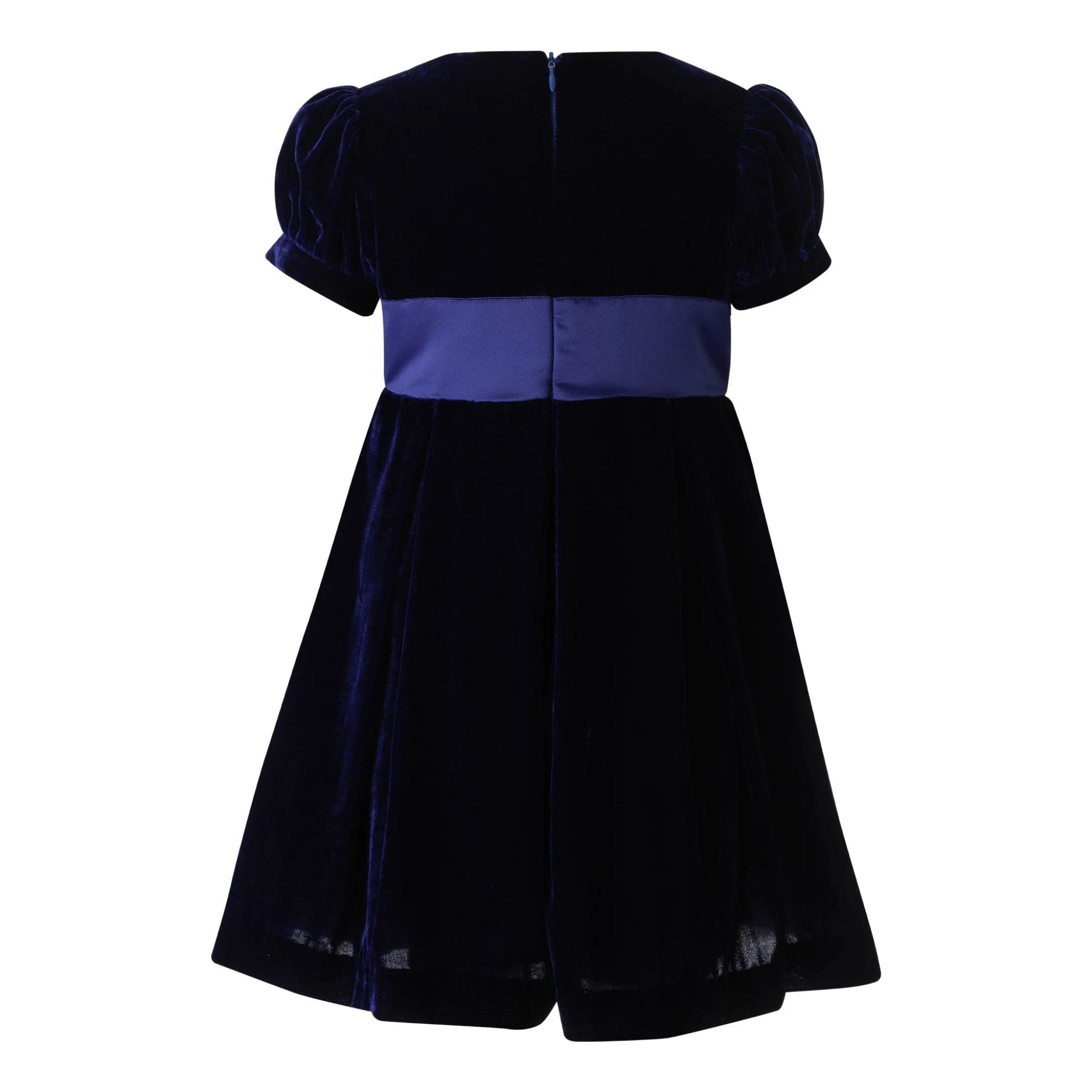 Girls Crushed Velvet Bow Dress, Navy