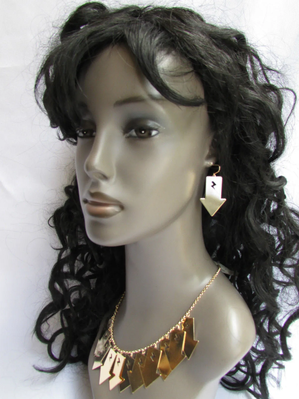 Gold Metal Chain Lightning Arrows Drop Trendy Necklace Earrings Set
