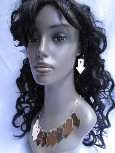 Gold Metal Chain Lightning Arrows Drop Trendy Necklace Earrings Set