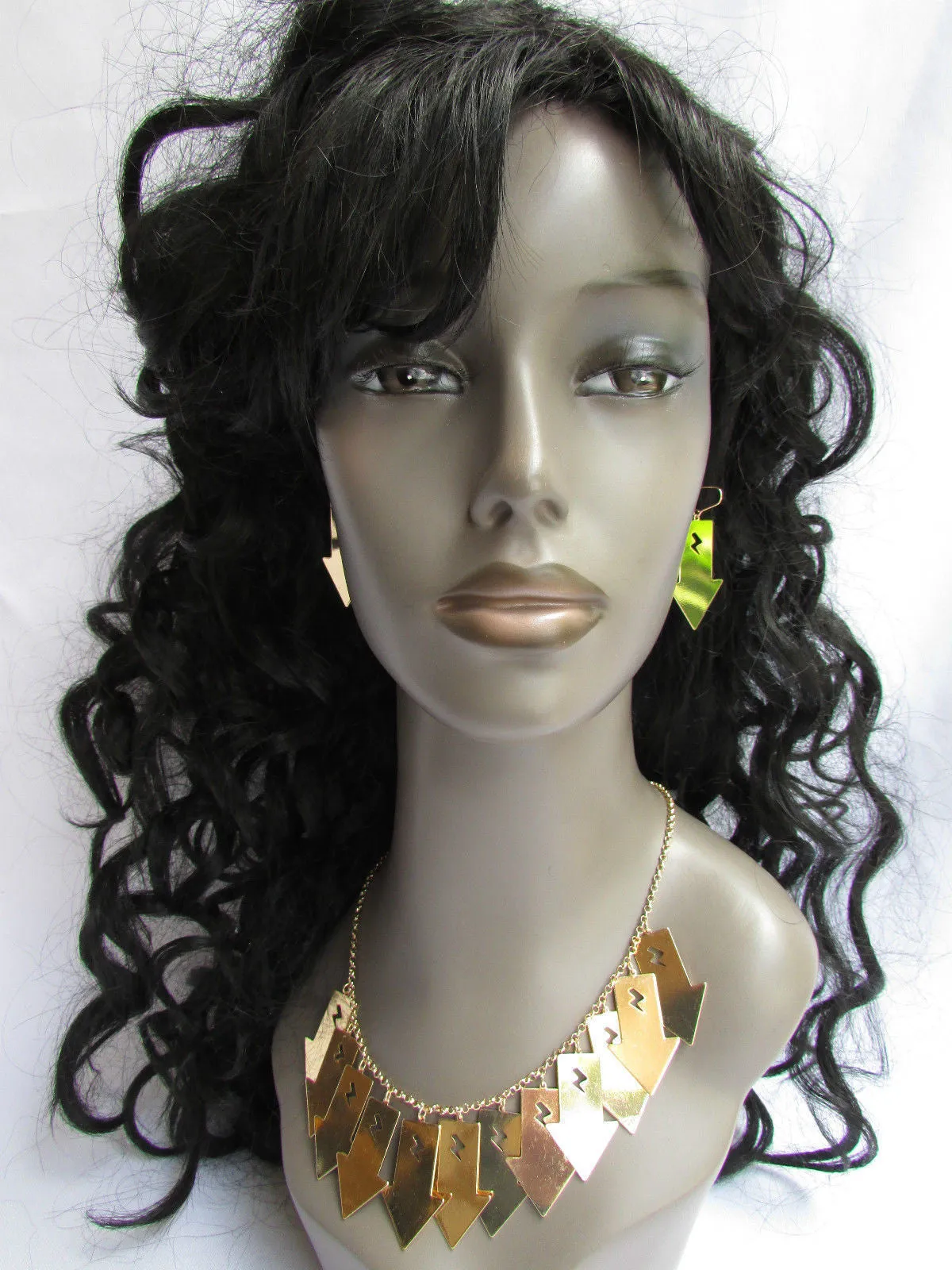 Gold Metal Chain Lightning Arrows Drop Trendy Necklace Earrings Set