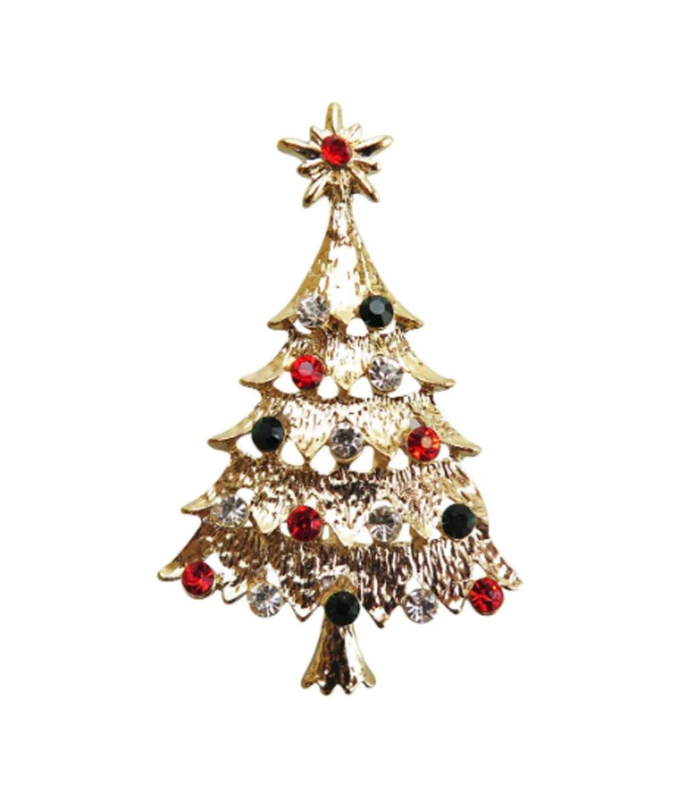 Green Crystal Christmas Tree Brooch