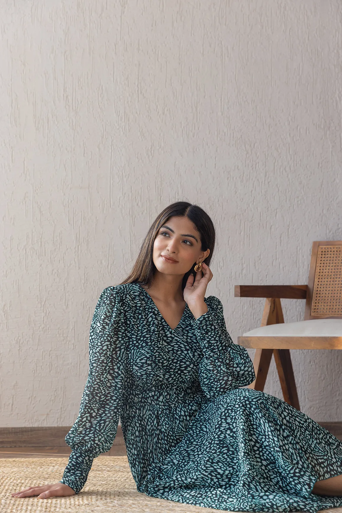 GREEN PLEATED MAXI