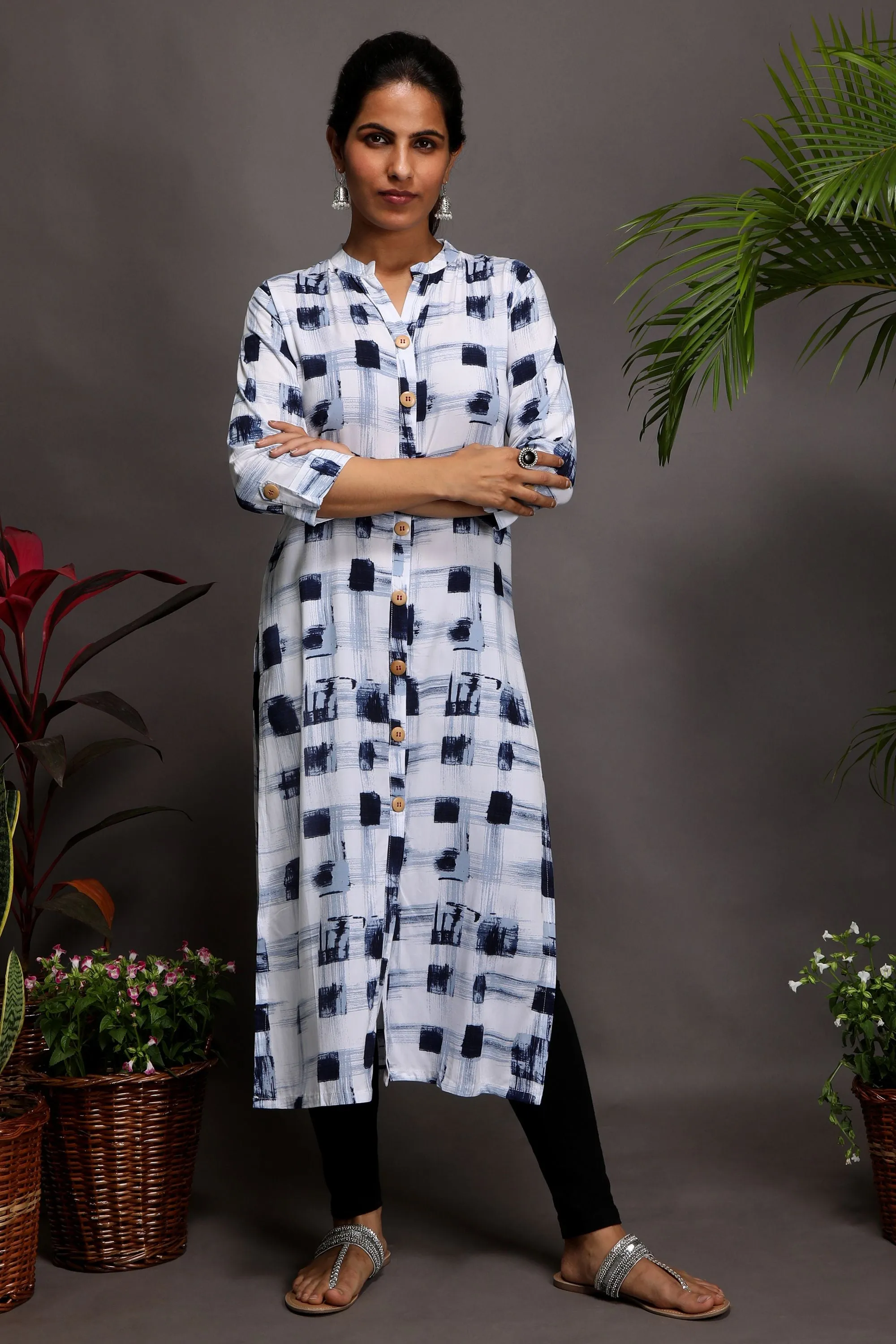 Indigo Effect - Straight Kurta with mask