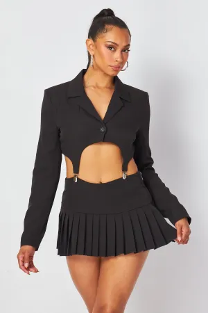Khai Suspender Crop Jacket & Mini Pleated Skirt Set