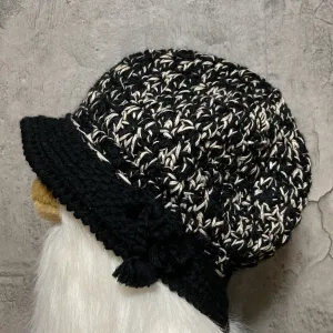 knit crochet hat black white