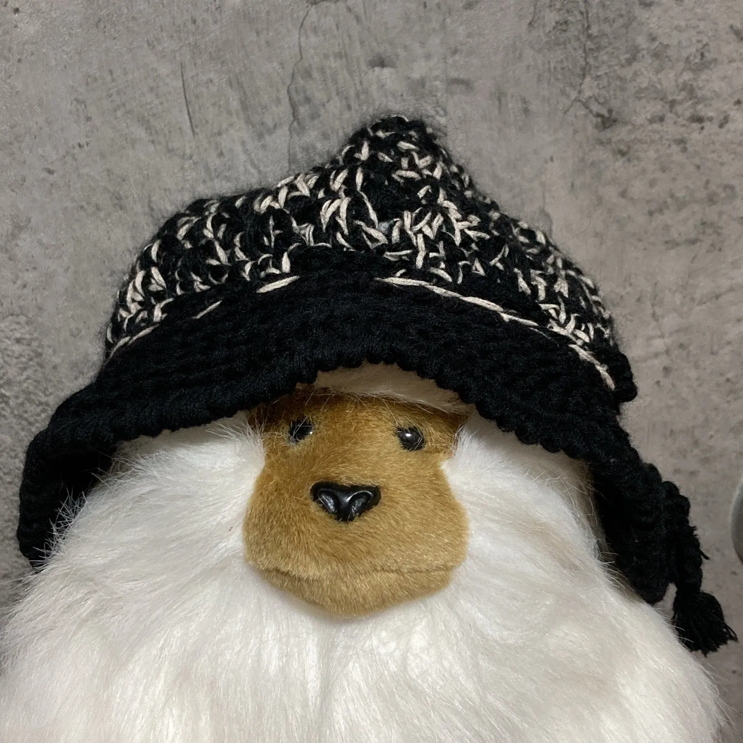 knit crochet hat black white