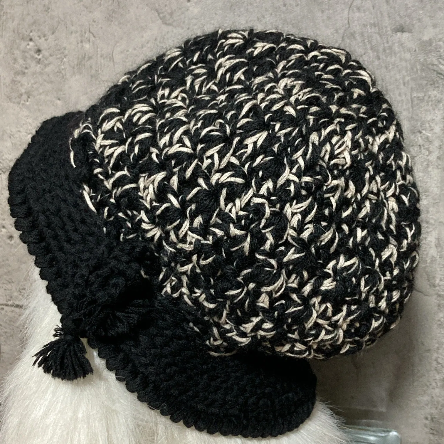 knit crochet hat black white