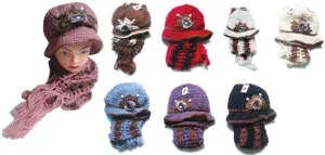 knit rimmed hat & scarf sets w/ floral adornment Case of 72
