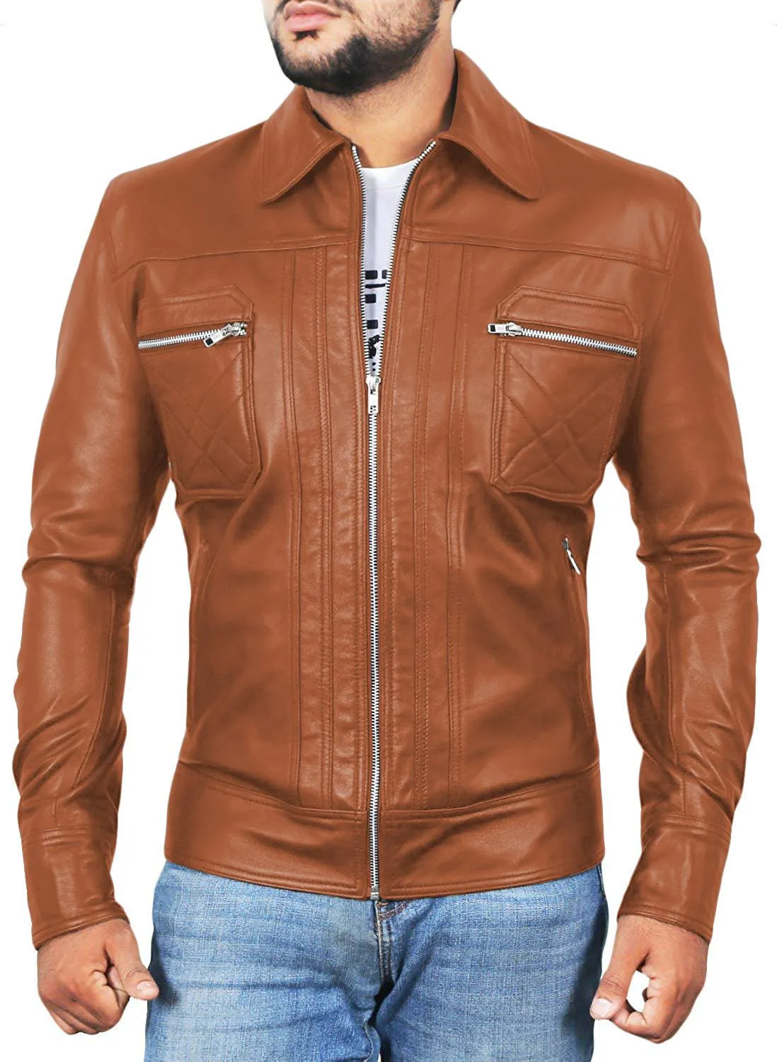 Leather Jackets Hub Mens Genuine Lambskin Leather Jacket (Black, Classic Jacket) - 1501153