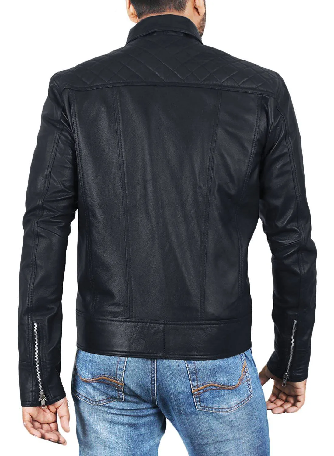 Leather Jackets Hub Mens Genuine Lambskin Leather Jacket (Black, Classic Jacket) - 1501153