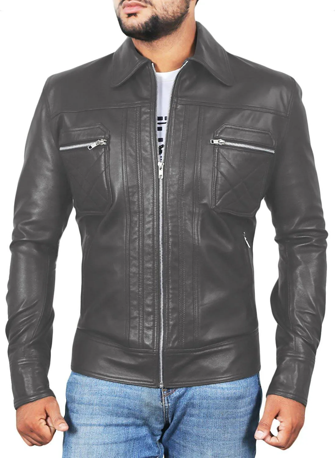 Leather Jackets Hub Mens Genuine Lambskin Leather Jacket (Black, Classic Jacket) - 1501153