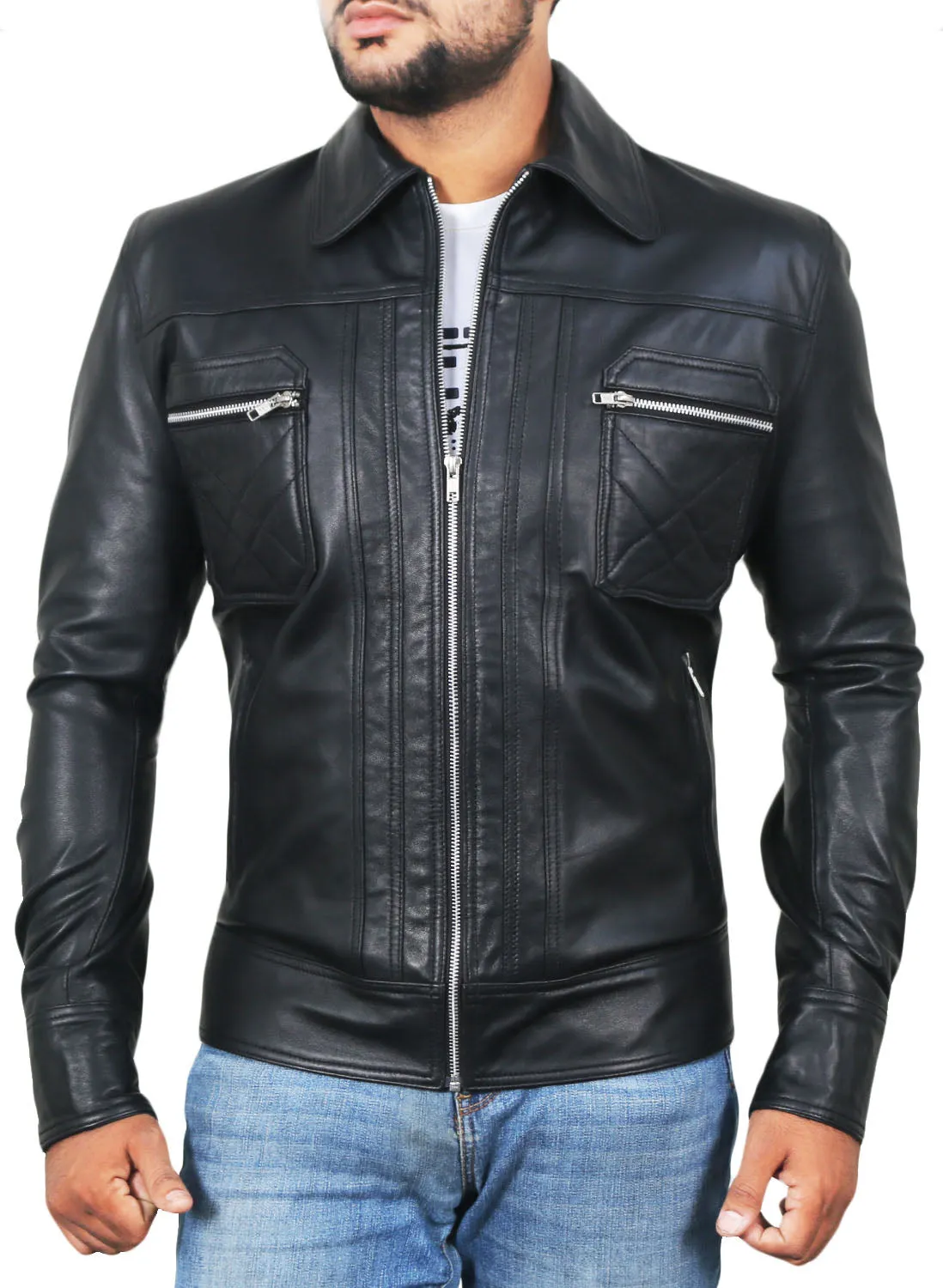 Leather Jackets Hub Mens Genuine Lambskin Leather Jacket (Black, Classic Jacket) - 1501153