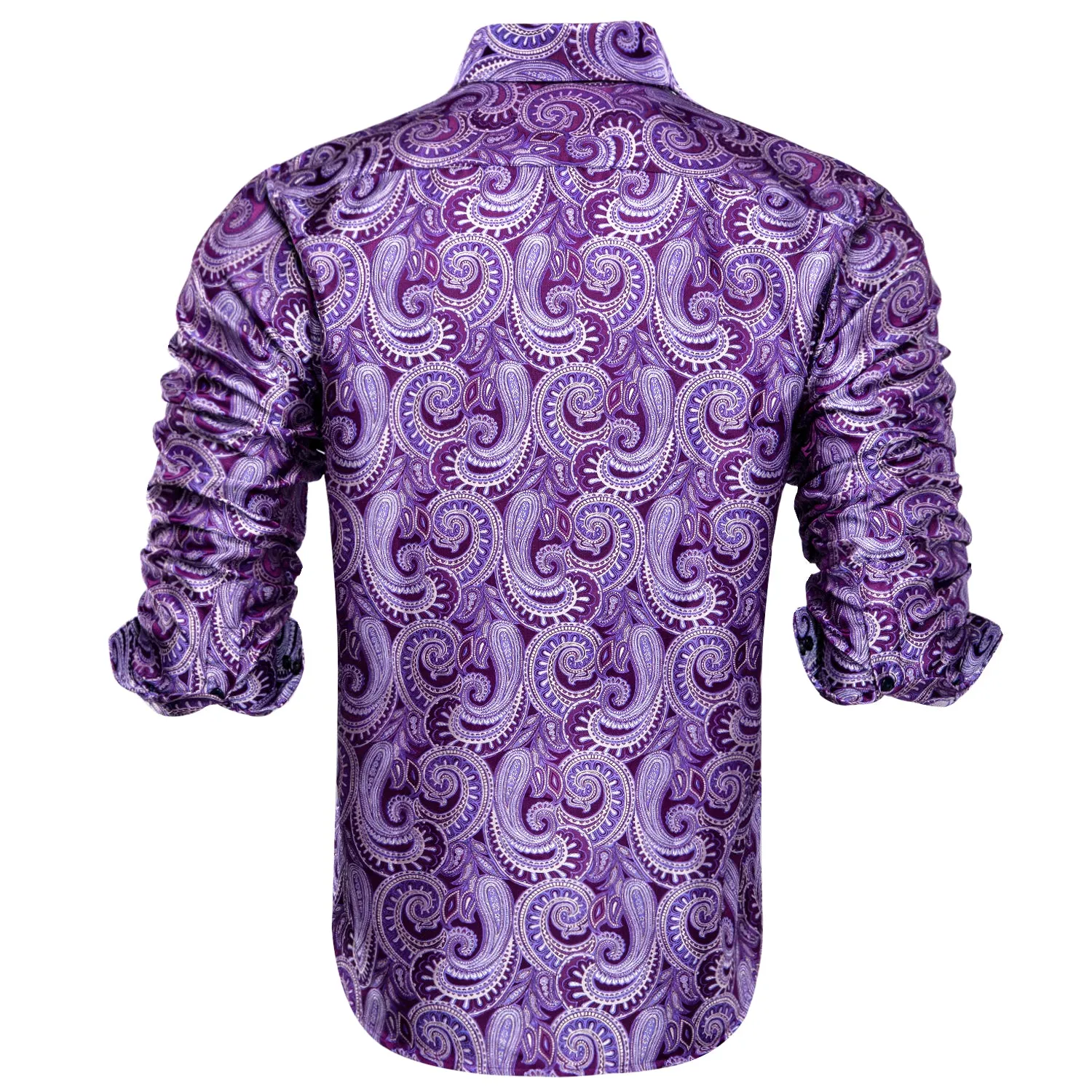 Light Purple Paisley Silk Men's Long Sleeve Shirt