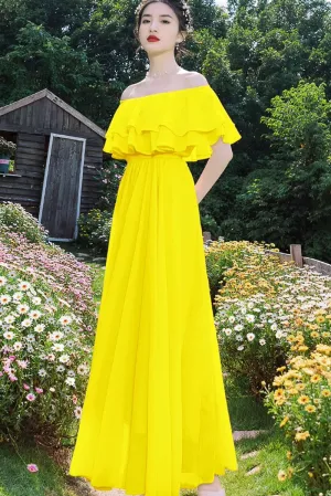Maxi off shoulder chiffon dress women 4441