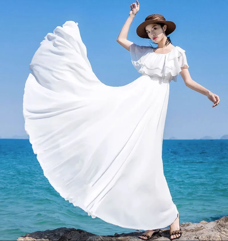Maxi off shoulder chiffon dress women 4441